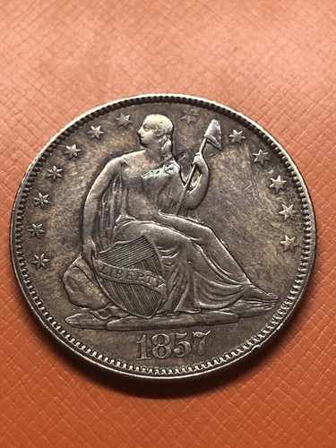 1857 Seated Liberty Silver Half Dollar XF to AU Very Nicely Toned