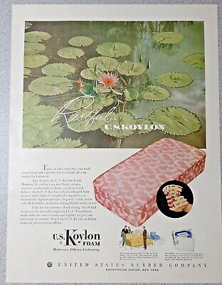 1951 U.S. Koylan Vintage Print Ad Mattress Pillow US Rubber Co Lily Pads Pond