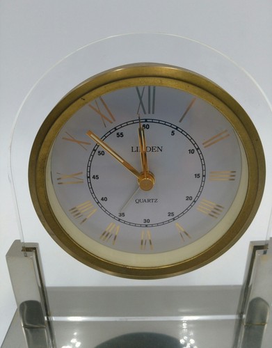 Small LINDEN Quartz Desktop Clock, Glass Acrylic, Black and Gold Color