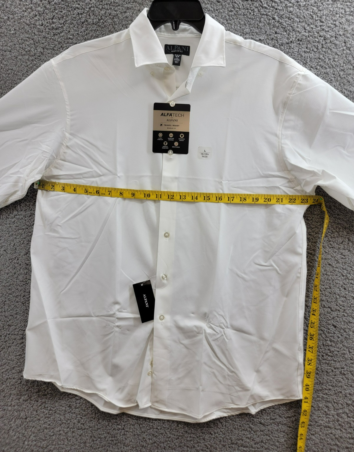 Alfani Regular Fit Travel Ready Solid Dress Shirt Men's 16-16.5 34-35 White L/S - Picture 8 of 19