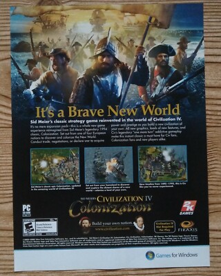 Sid Meier's Civilization IV 4: Colonization PC 2008 Print Ad/Poster Official Art