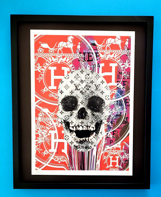 DEATH NYC Hand Signed LARGE Print Framed 16x20in COA HIRST SKULL  HERMES LV FL