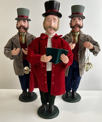 Holiday Carolers 13  Tall Plastic Faces/Hands Vintage Dressed 13  Dolls
