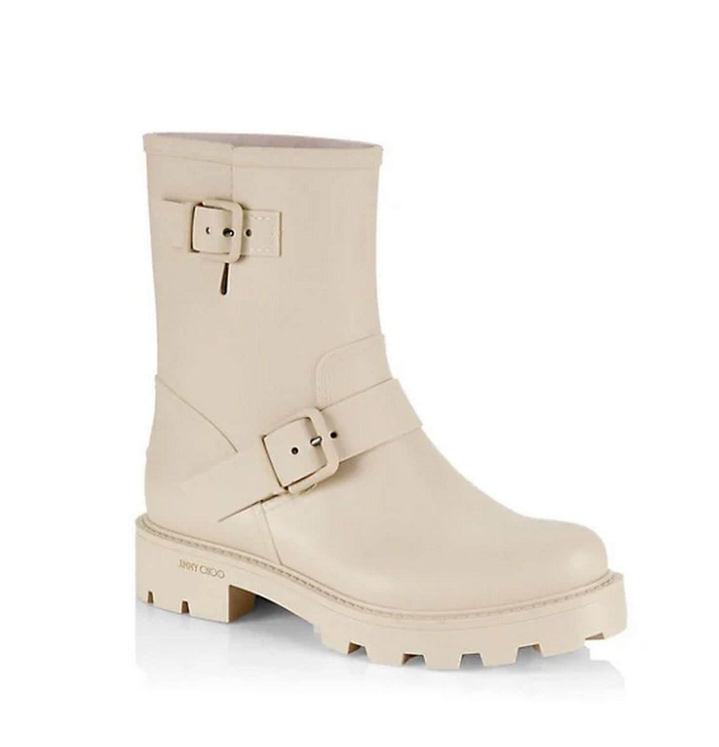 Jimmy Choo $650 Yael Rain Biker Boots Barley Beige Rubber EU
