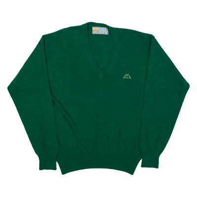 Vintage KAPPA Jumper Green 90s Tight Knit Wool V-Neck Womens XS