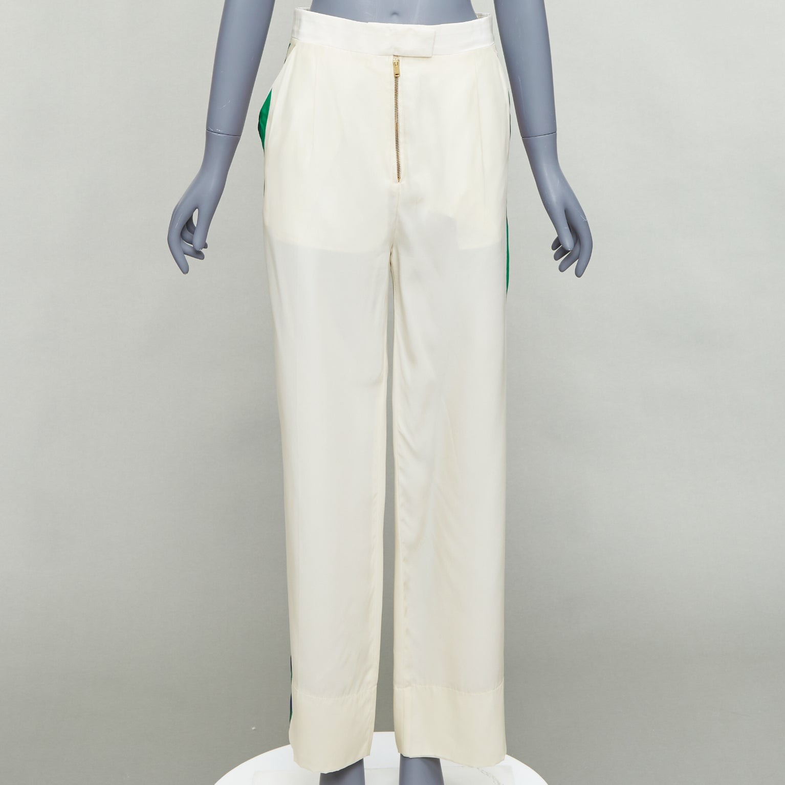 OLD CELINE Phoebe rainbow side trim silk high waist wide leg