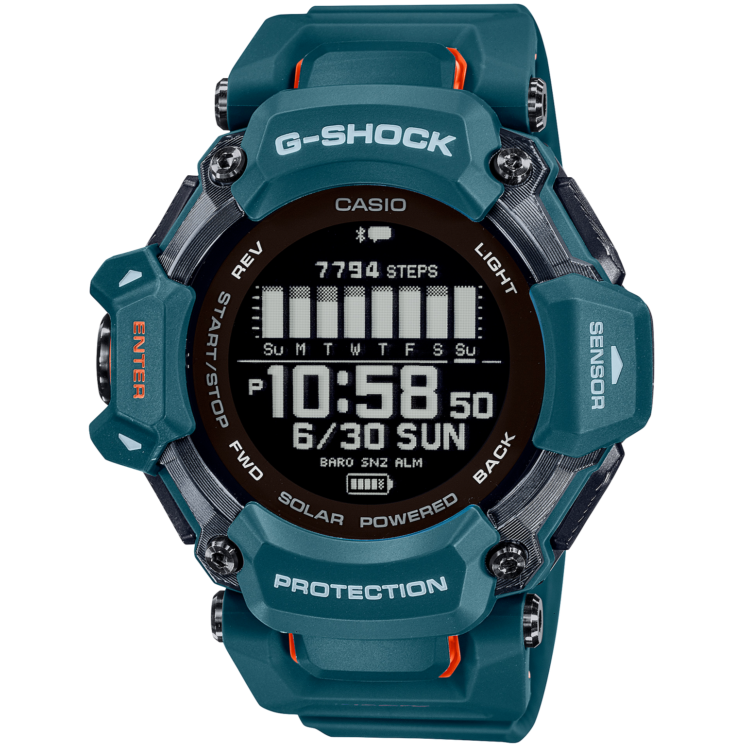 Pre-owned Casio G-shock Gbd-h2000-2jr G-squad Bluetooth Gps Radio Solar Watch Blue