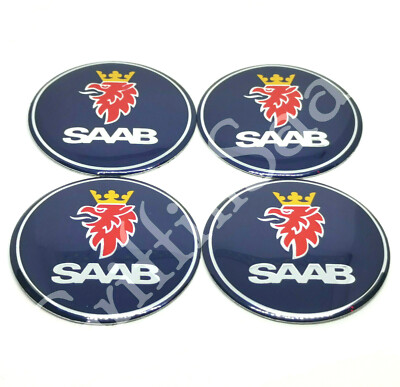 4 X Saab 55mm Blue Wheel Badge 93 95 9-3 9-5 900 9000 Centre Cap Logo Sticker