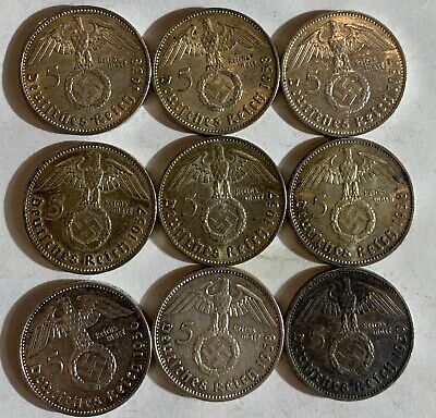 WWII 5 Mark German Silver Coin Third Reich Reichsmark  PER coin