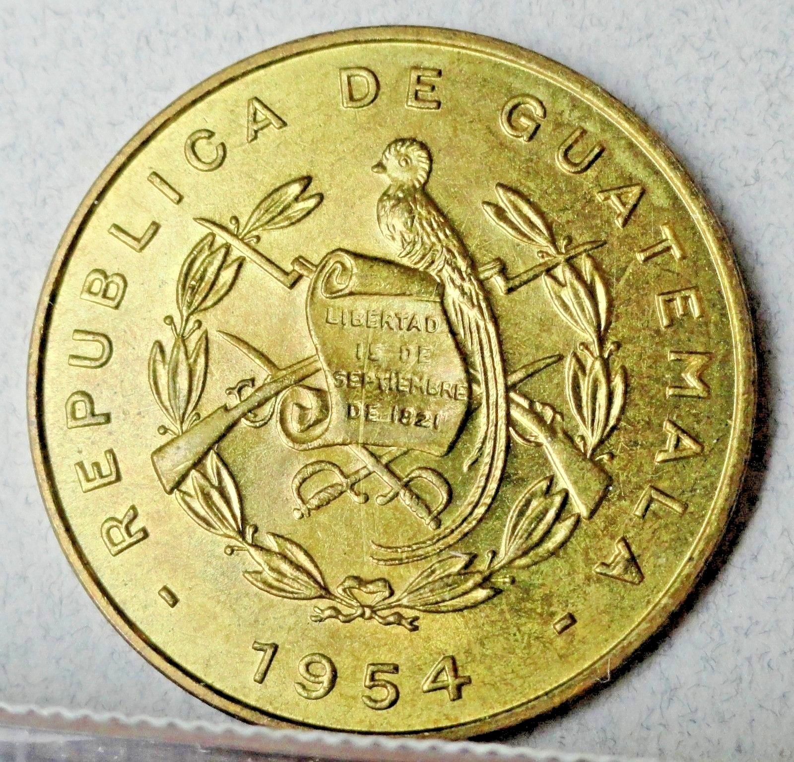 GUATEMALA 1954, ONE CENTAVO, BRILLIANT UNCIRCULATED