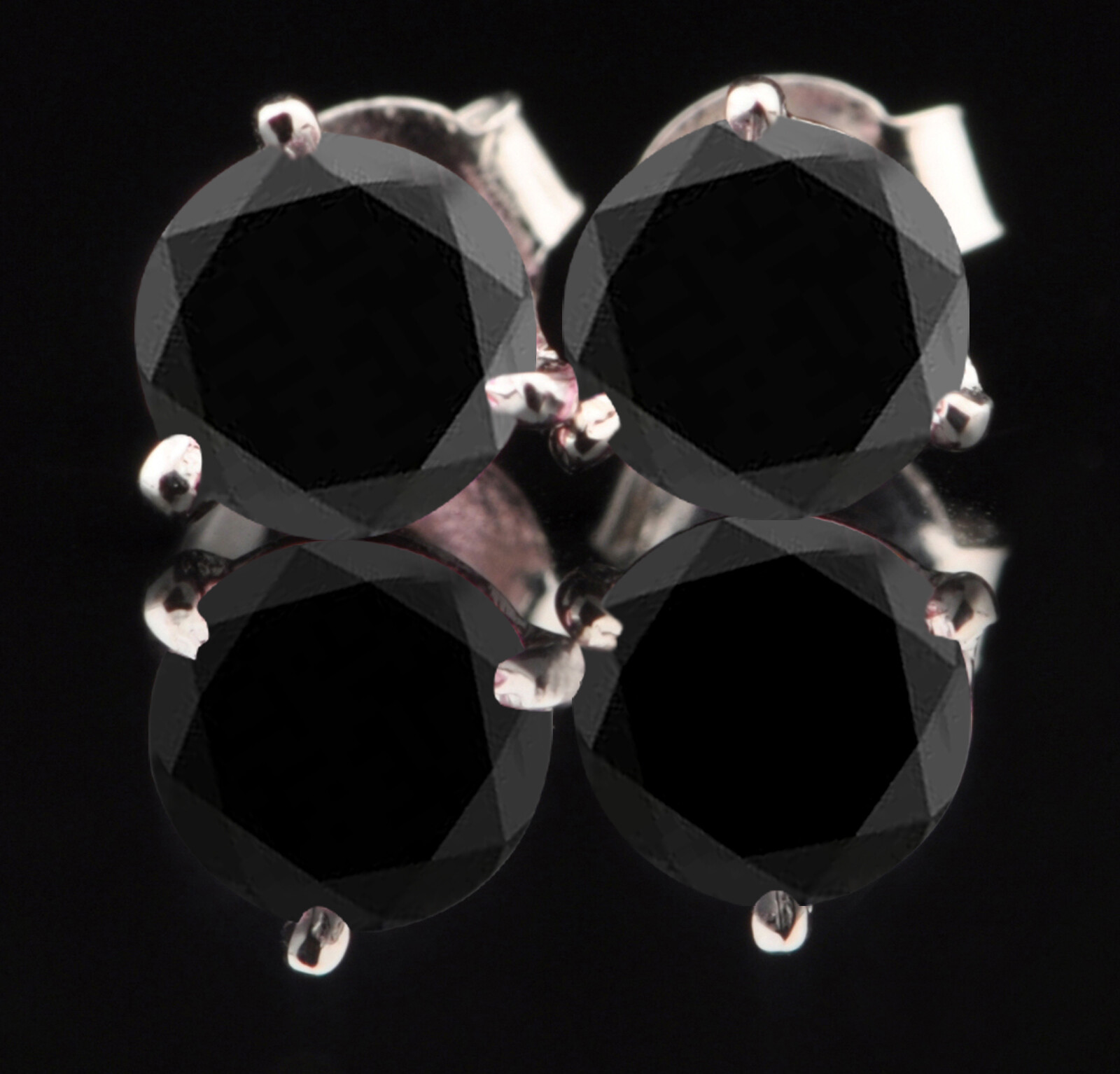 Pre-owned Planet Technology 3.00ct Round Shape Natural Black Diamond Women's Studs In 925 Sterling Silver In Jet Black