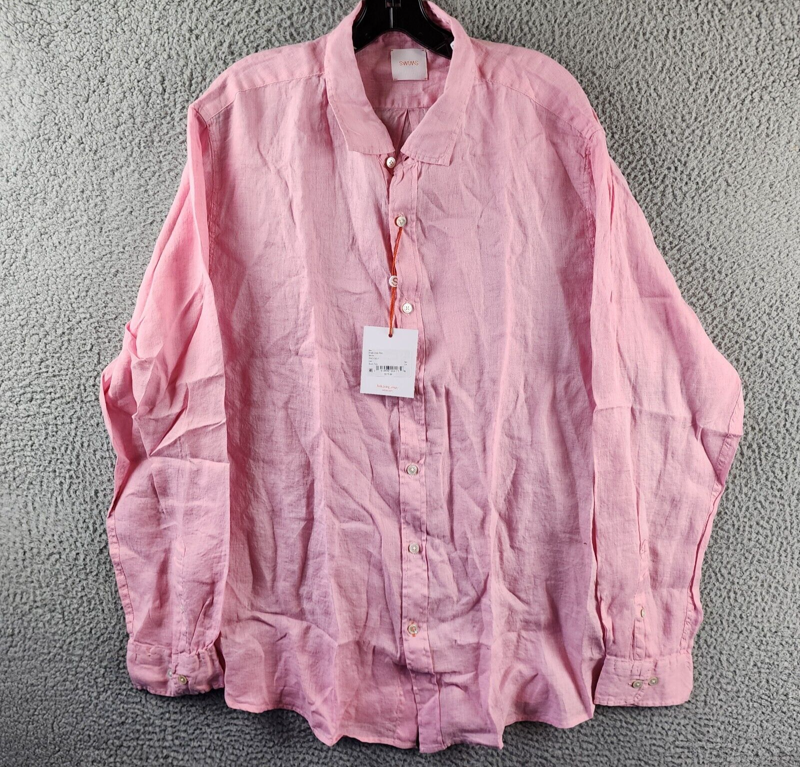 Swims Amalfi Linen Button Up Shirt Men's XXL Blush Pink Collared Long Sleeve - Picture 2 of 14