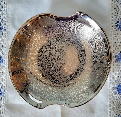 RS Tillowitz Silesia Pickard Platinum Encrusted Porcelain Daisy & Rose Dish