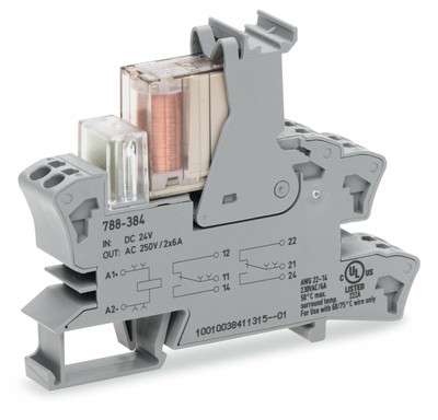 788-384, WAGO, Relay module; 24 VDC; 6 A; 15 mm; 2.50 mm²; gray