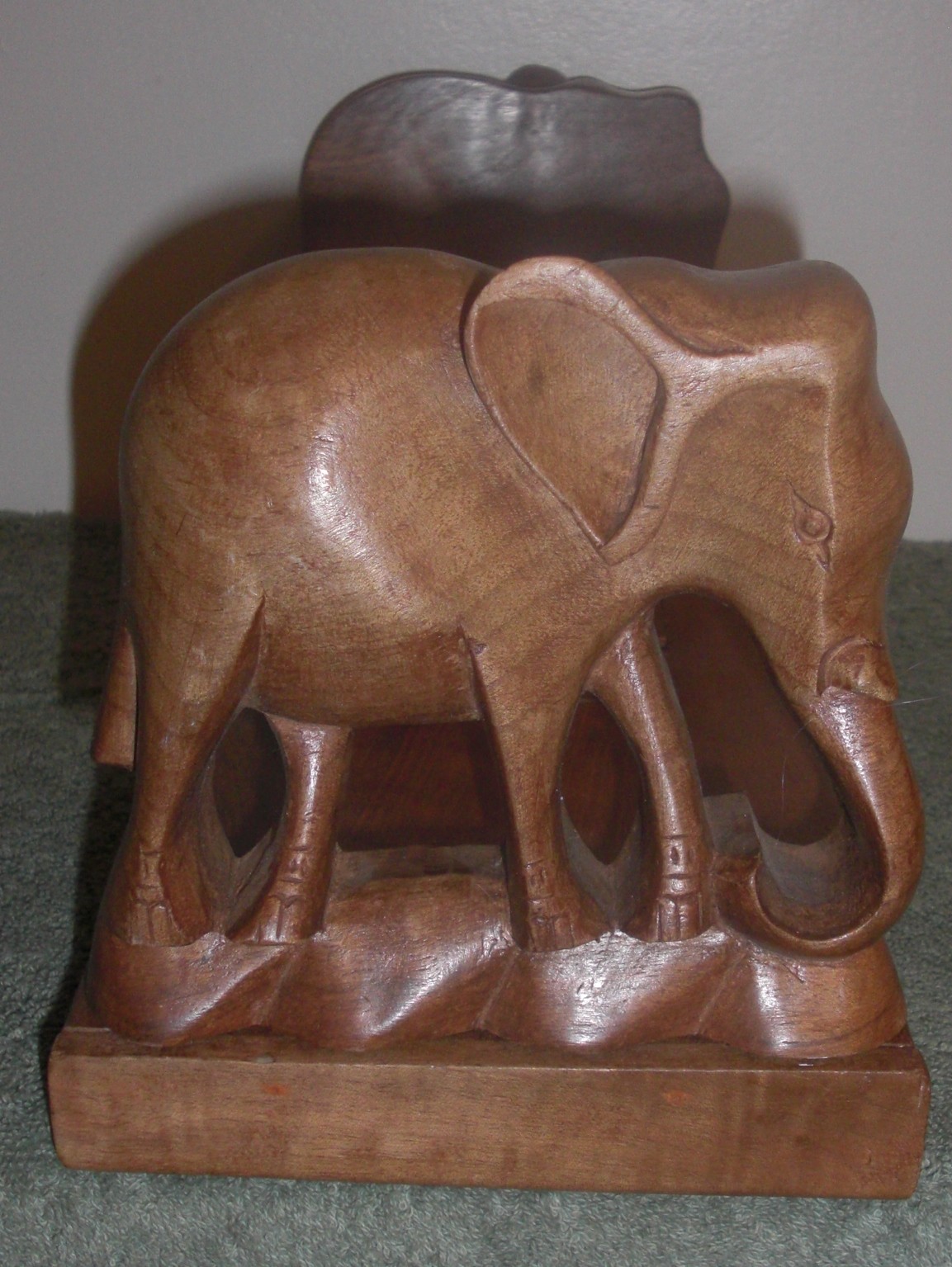 Vintage Hand Carved Wooden Elephant Sliding Folding Bookends