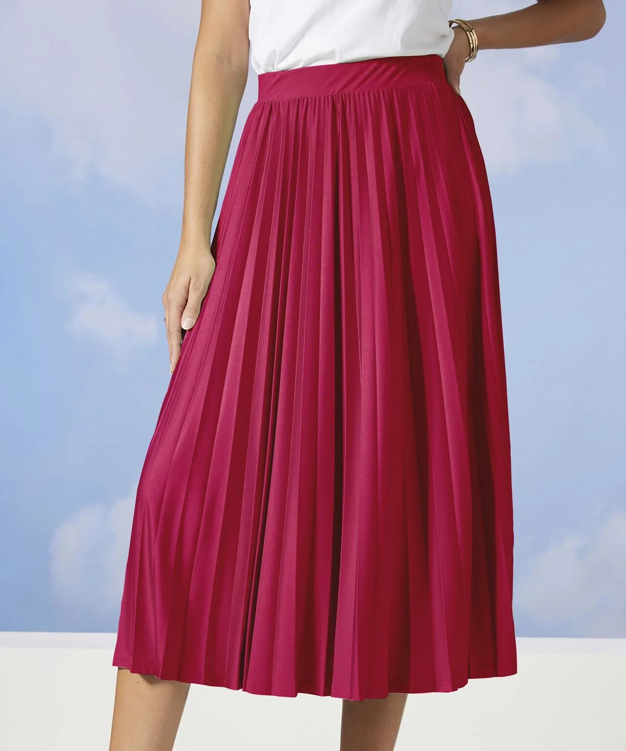 Adrienne Landau Onyx Pleated A Line Skirt Women's L Maroon Zipper Back Closure - Picture 1 of 15