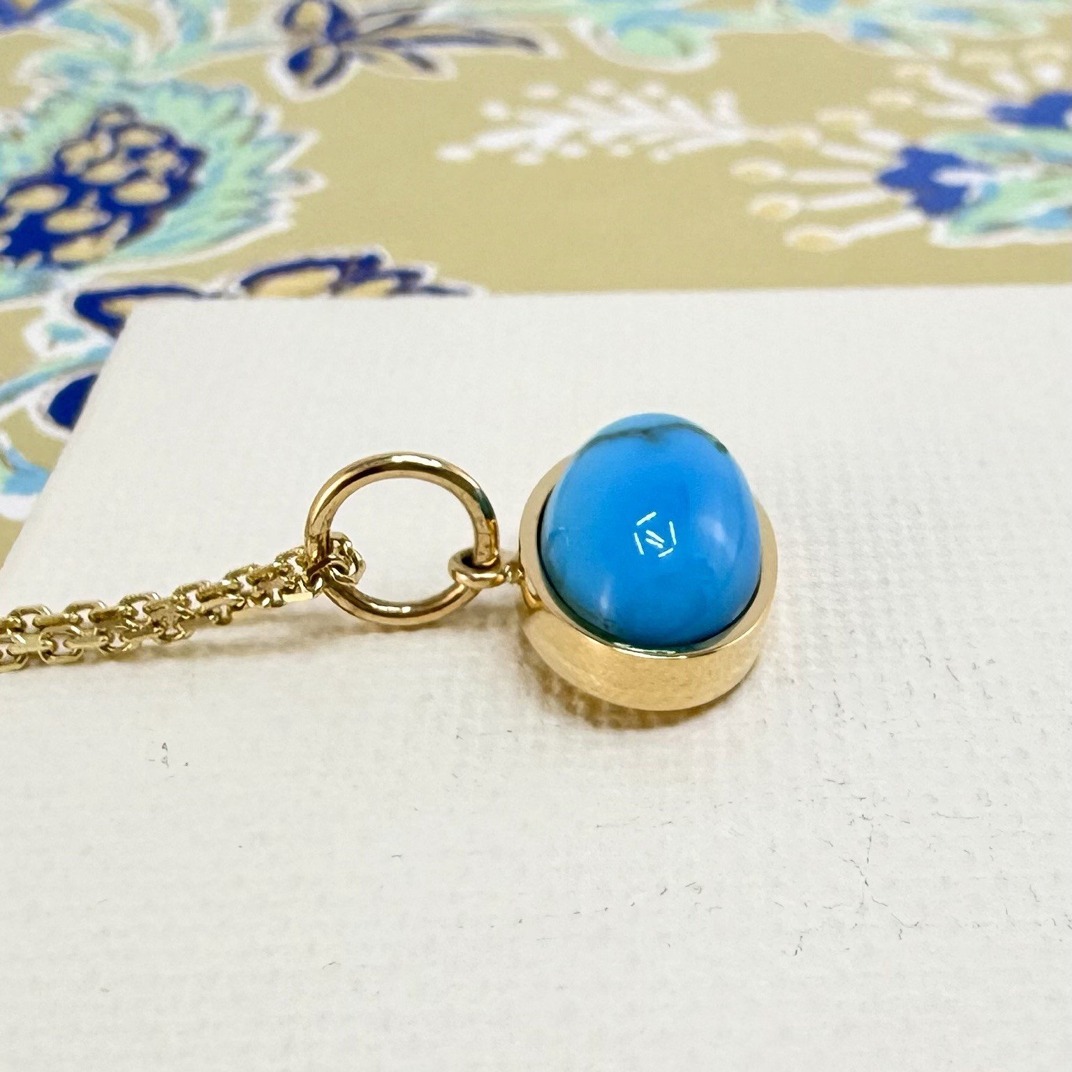 Modernist 14k Yellow Gold Natural Egyptian Turquoise Custom Made Pendant, Unisex - Picture 5 of 10