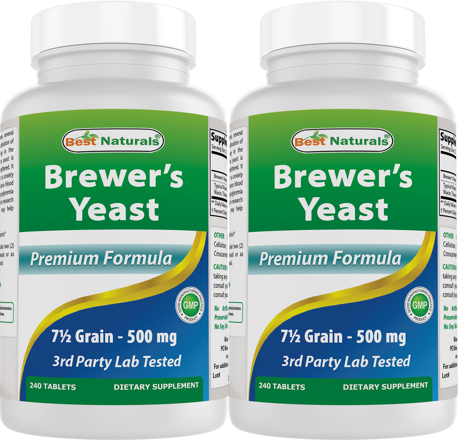 2 Pack Best Naturals Brewers Yeast 7-1/2 Grains  1000 mg 240 Tablets 