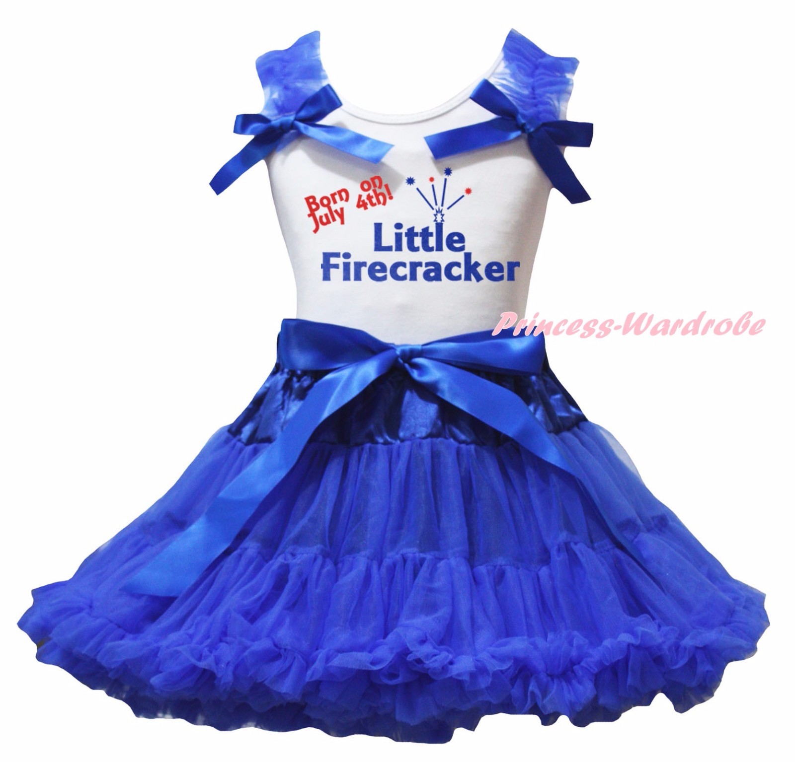 royal blue skirt and white top