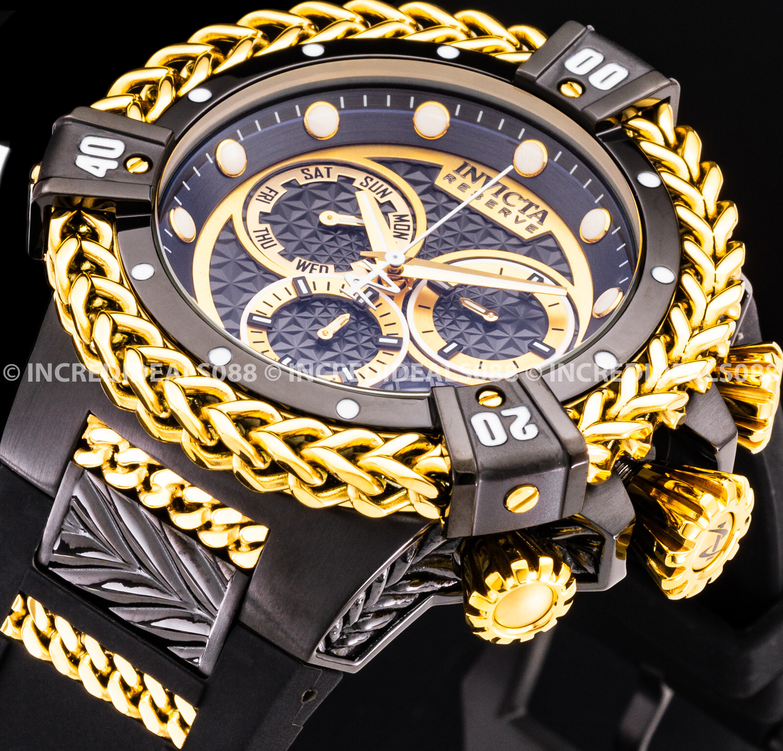 Pre-owned Invicta Reserve Bolt Hercules Swiss Chronograph 18k Gold Plated Black Dial Watch