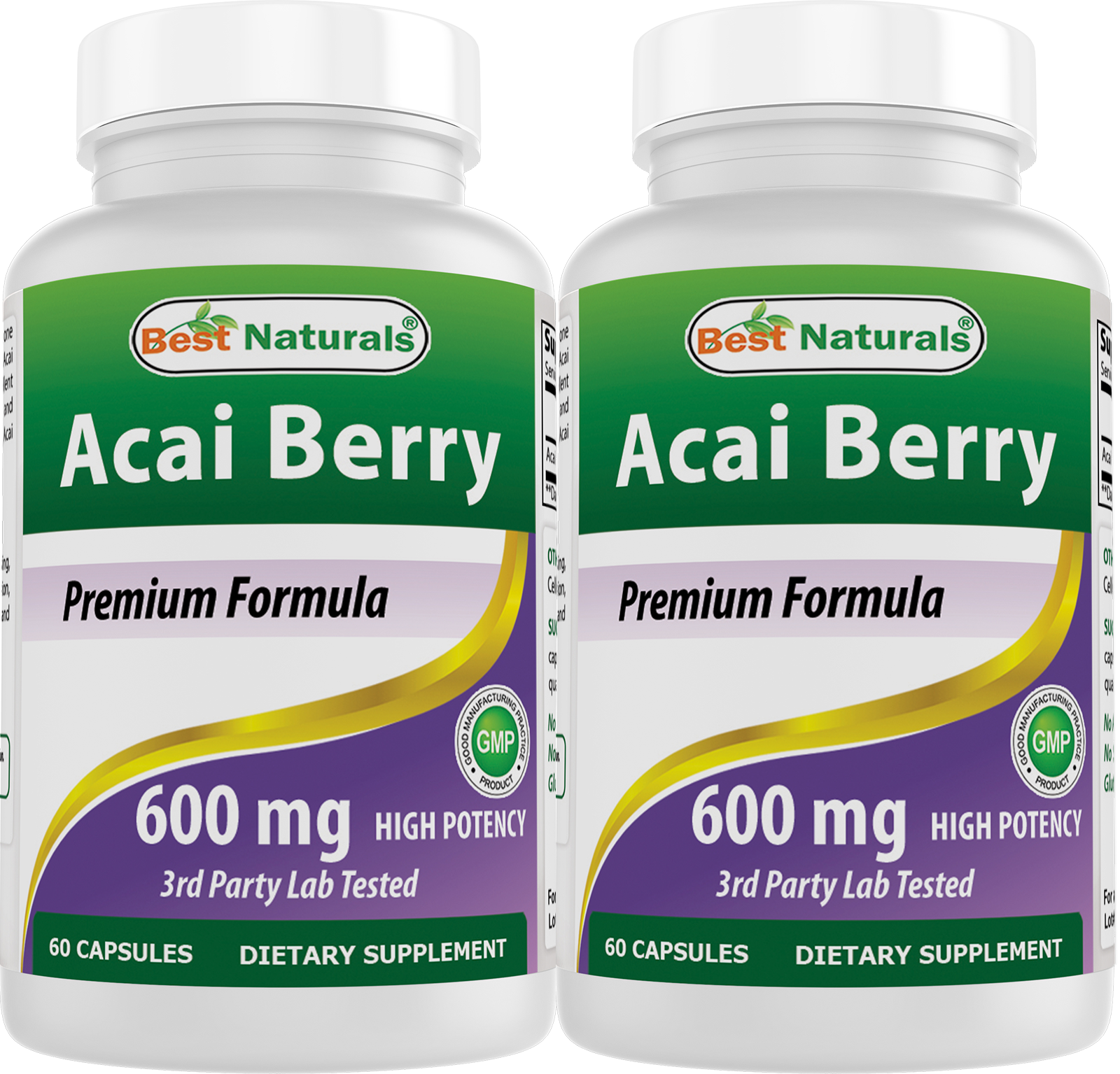 2 Packs Best Naturals Acai Berry Extract 600 mg 60 Capsuels Antioxidants