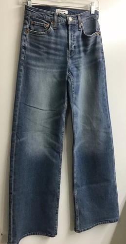 Pre-owned Re/done Jeans Blue West Coast Fade Mid Rise Wide Leg Size 24
