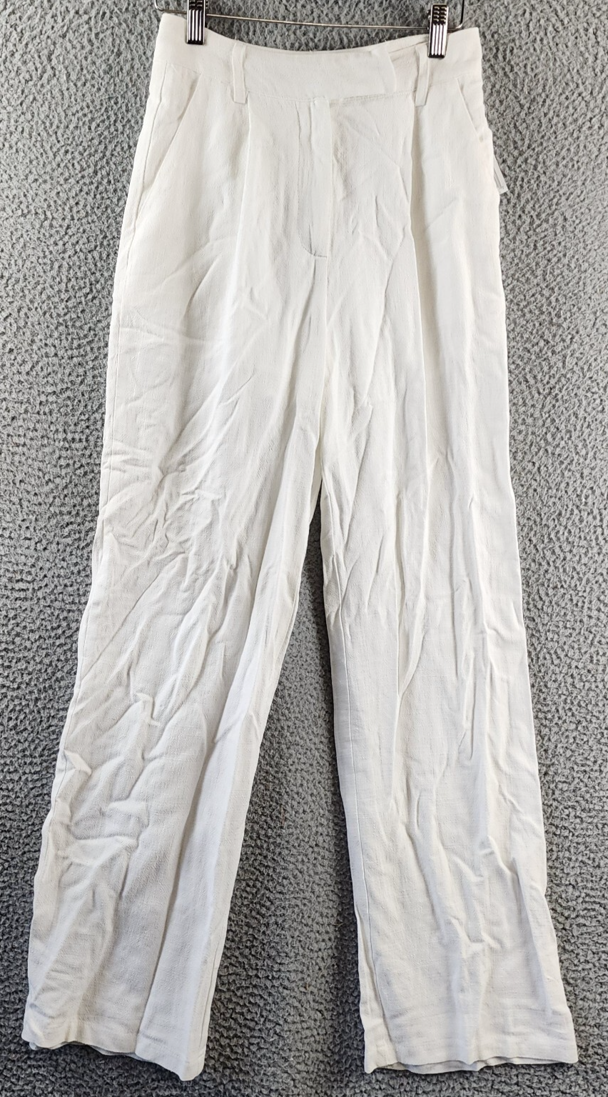 FORE Linen Blend High Rise Slim Fit Pants Womens XS White Belt Loops Zip Closure - Picture 2 of 13
