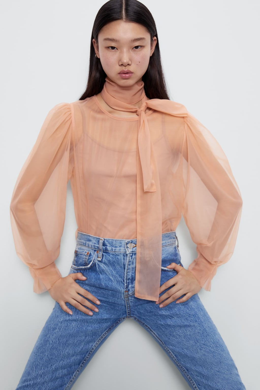 ZARA SEXY ECRU NUDE SEMI-SHEER TULLE BLOUSE TOP