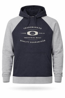Oakley Hoodie XL Navy Gray Pullover Sweatshirt Industrial Built Graphic Mens