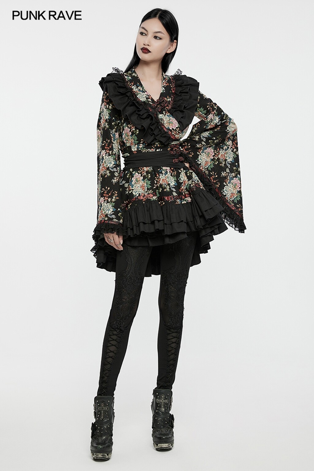 Pre-owned Punk Rave Lolita Lovely Pretty Japanese Style Princess Kimono Long Sleeve Dress In Black