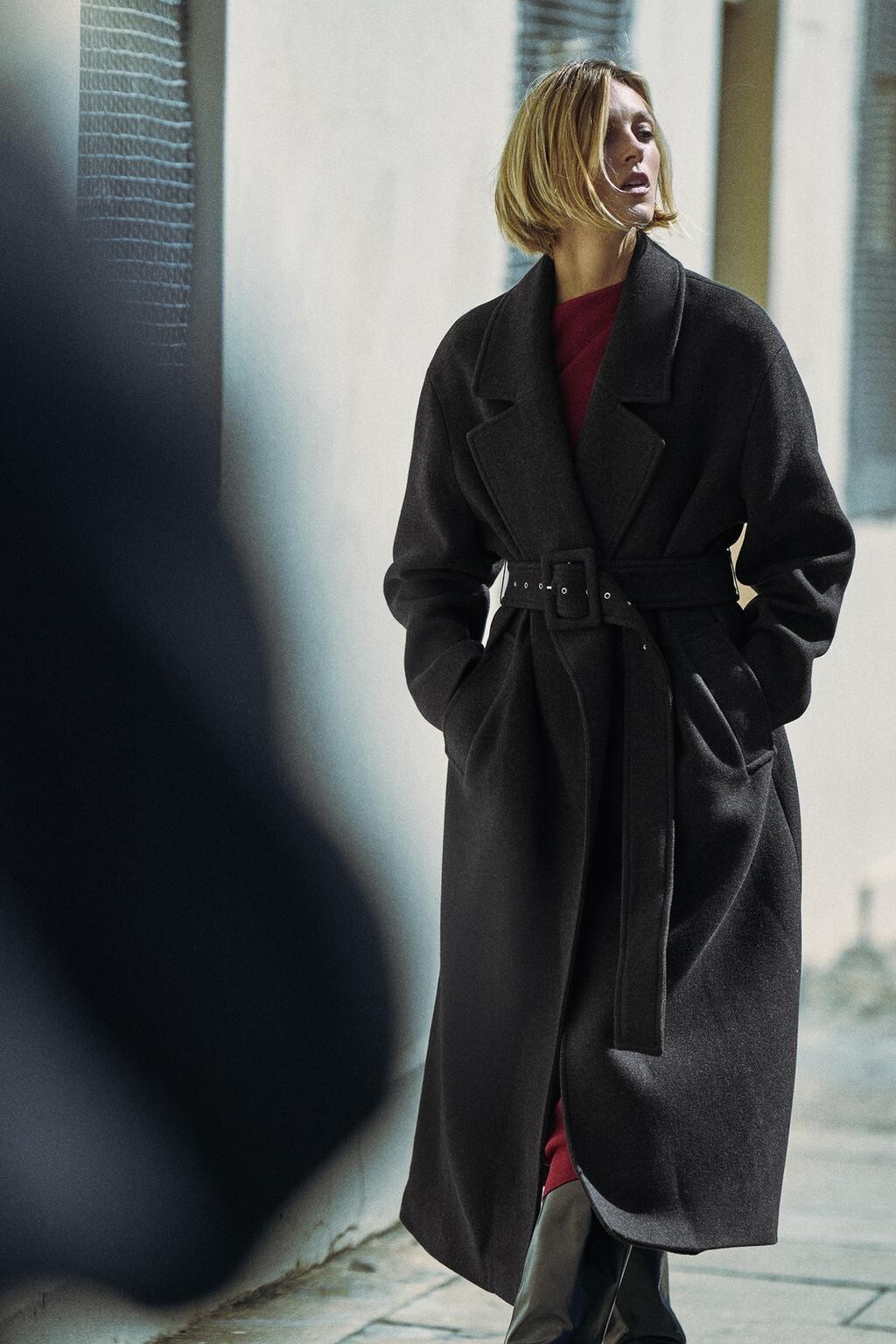 RARE ZARA GREY GRAPHITE LONG WOOL BELTED COAT JACKET SIZE