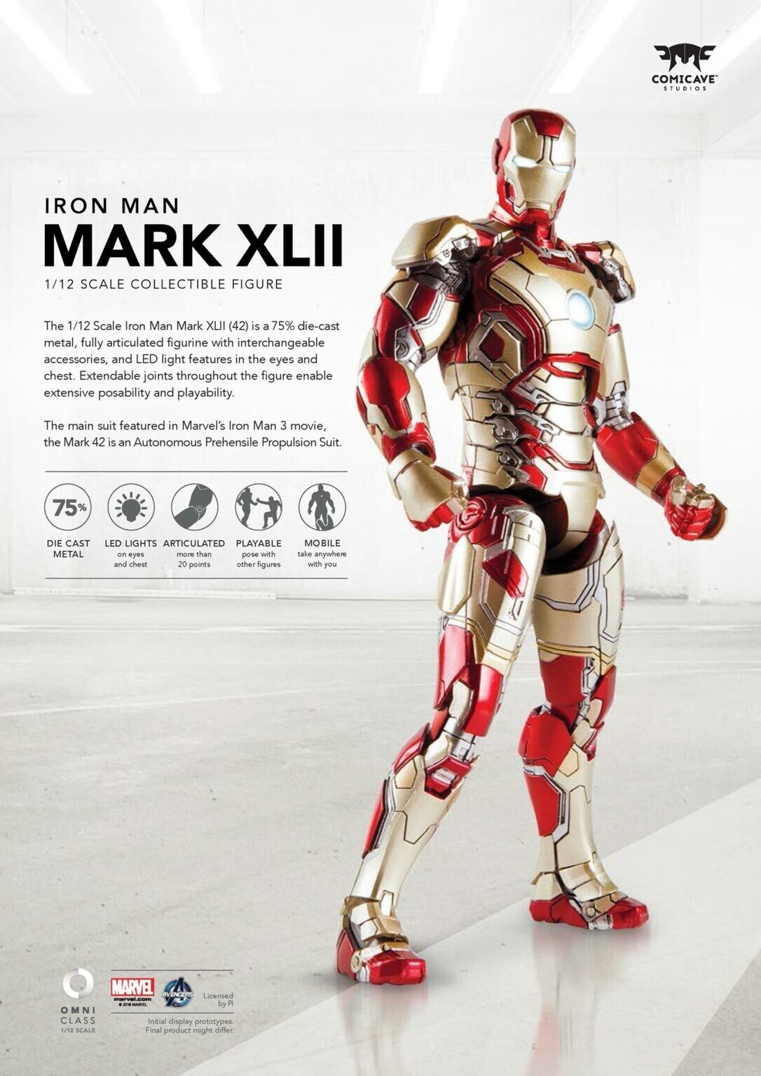 action figure Marvel IRON MAN Mark XLII MK42 75% metal LED