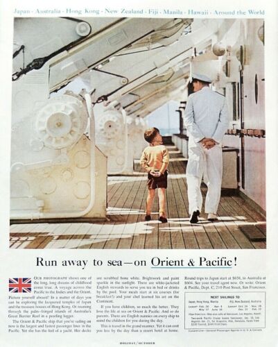 Cunard ship ad Ocean Liner travel vintage 1959 Orient Pacific advertisement 