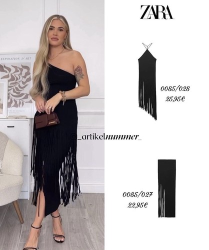 ZARA NEW WOMAN SS23 BLACK RIBBED TOP WITH FRINGING SZ M 0085