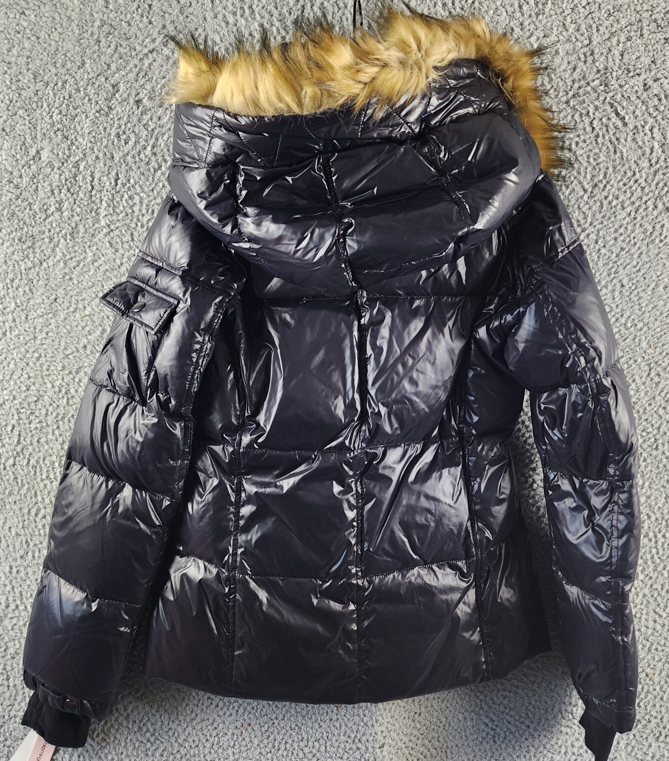 AQUA Gloss Allie Faux Fur Trim Down Puffer Jacket Women's S Jet/Natural L/S - Picture 14 of 16