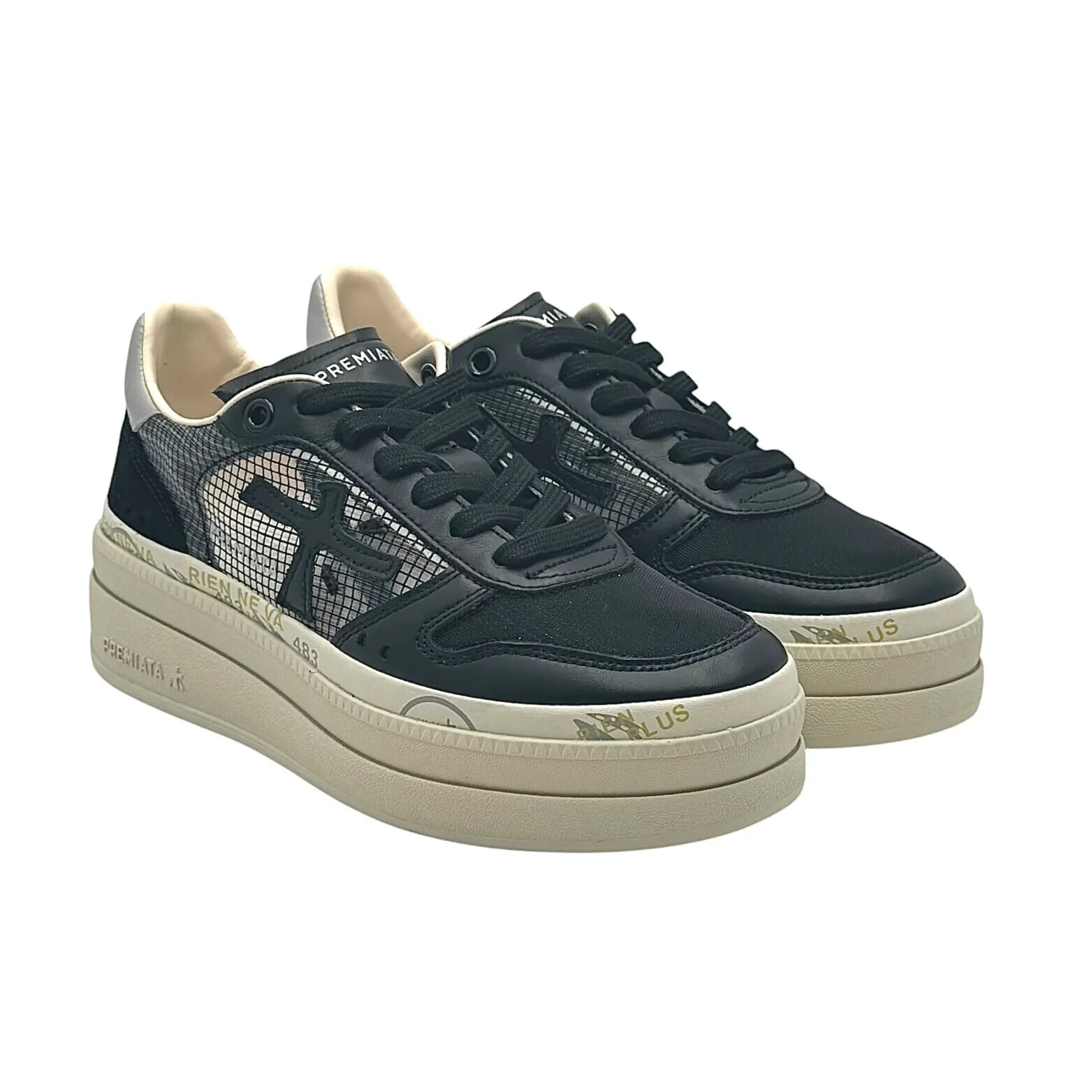 スニーカー PREMIATA Women Sneakers MICOL VAR 7445 Black Premiata Women's Sneakers In Black Leather And Perforated