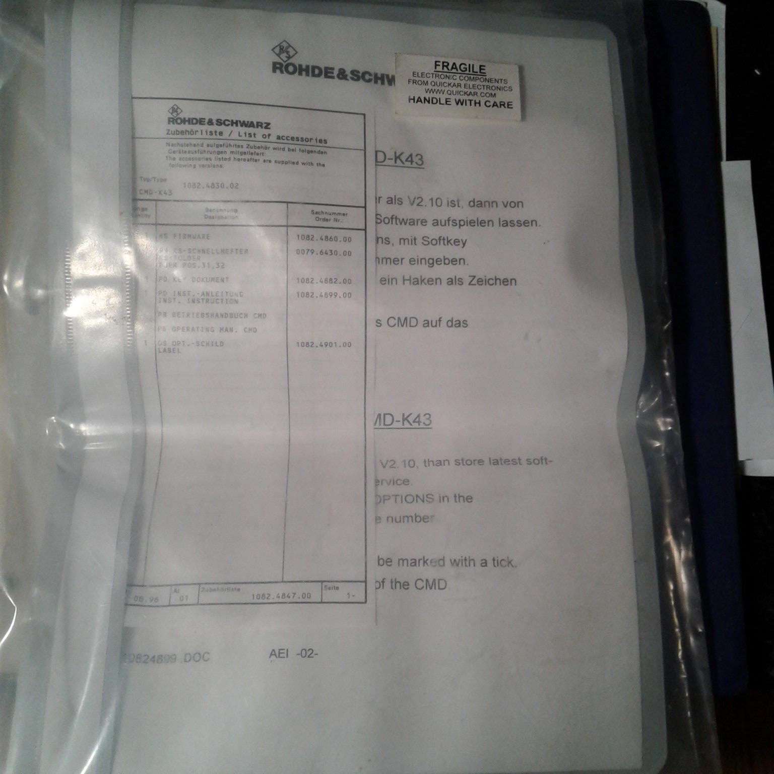 ROHDE & SCHWARZ D-K43 SOFTWARE SET CMD5X  REV 3.00
