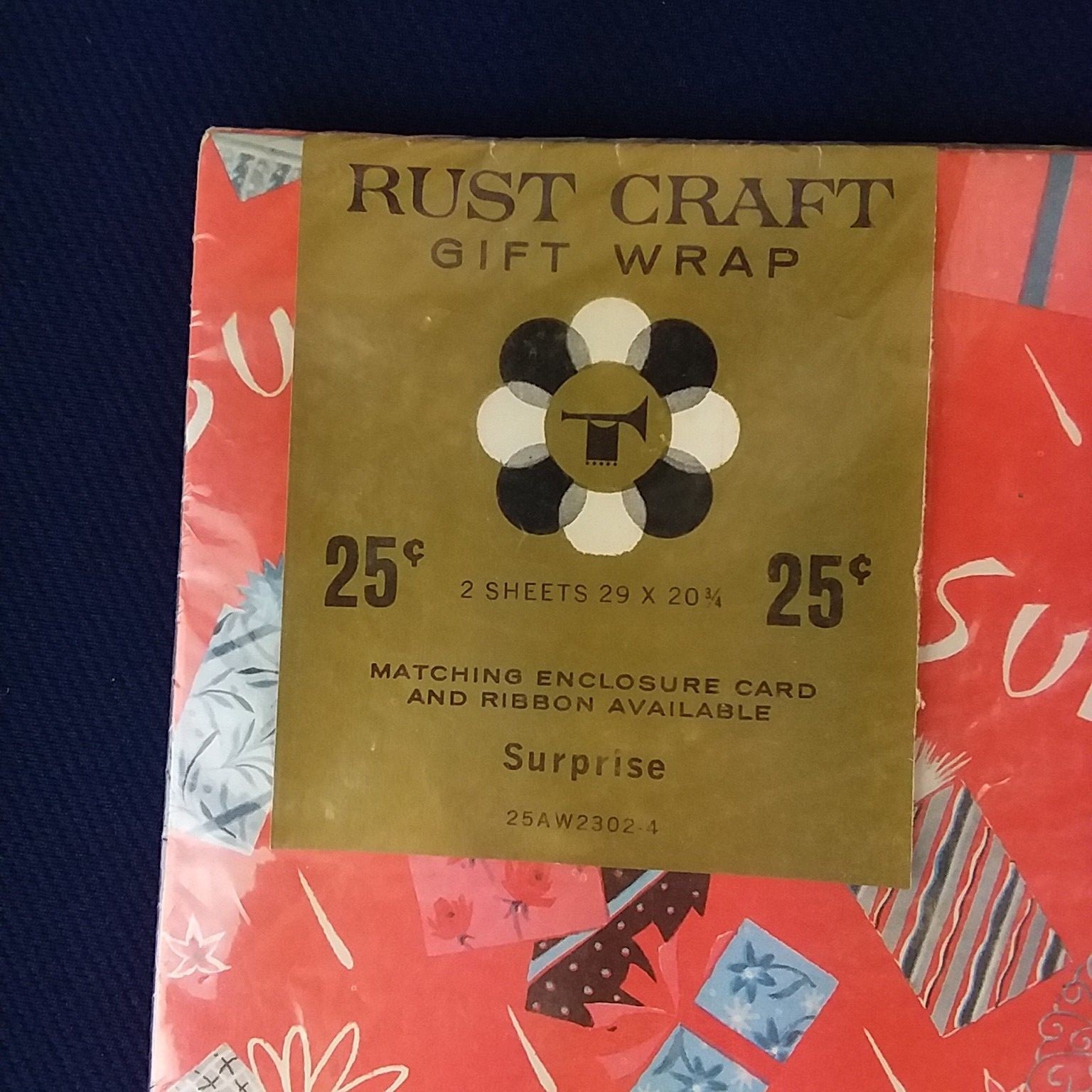 Vintage Gift Wrap Wrapping Paper Birthday Surprise Rust Craft 2 Sheets Sealed