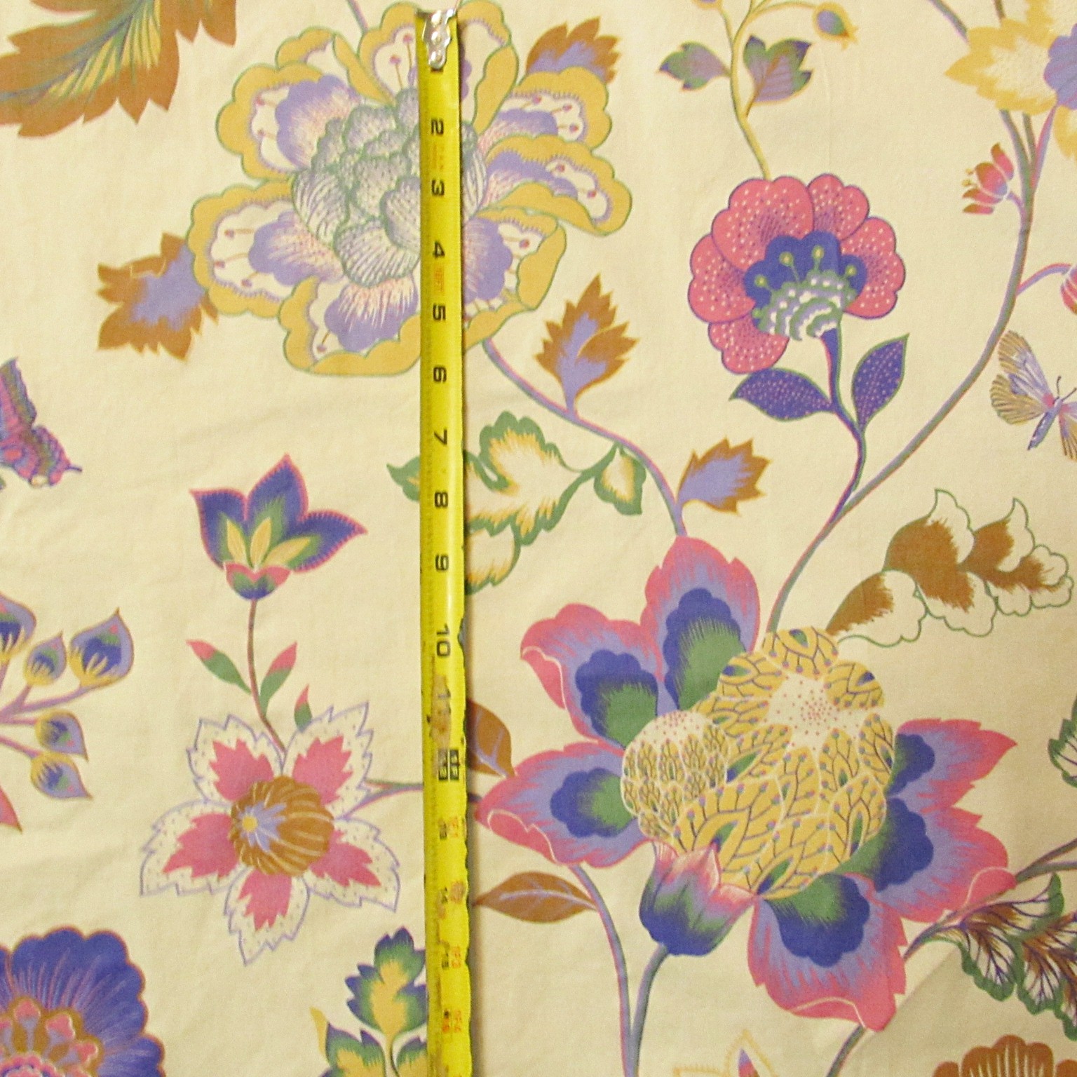 90s Vintage Fabric Retro Floral Home Decor Cream Purple Pink Yardage