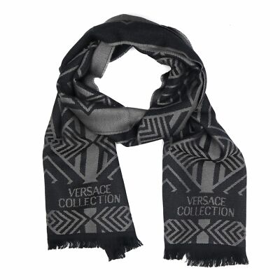 ヴェルサーチ メデューサ シルク100 スカーフ ブラック グレー 70×170 Versace Collection Black & Grey Mens Scarf