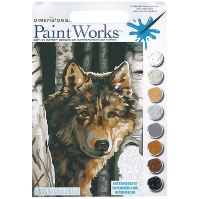 Dimensions PaintWorks Wolf Among Birches Paint by Number 9 x12 - 91325
