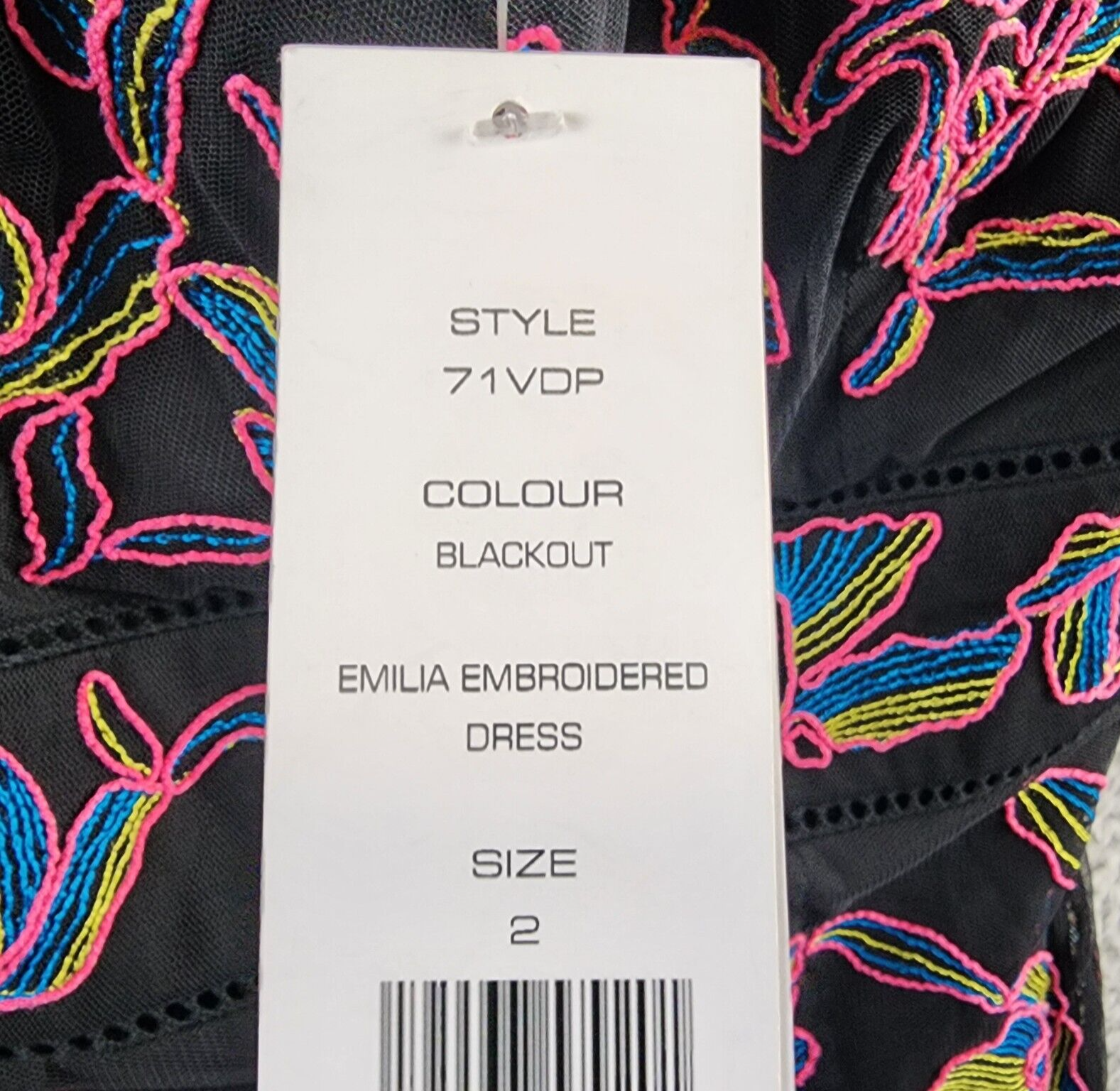 French Connection Emilia Embroidered Long-Sleeve Dress Women's 2 Blackout Zipper - Picture 9 of 14