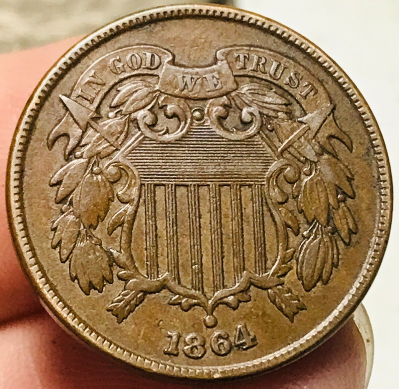 1864 Two Cent Piece 2C Civil War Date Large Motto