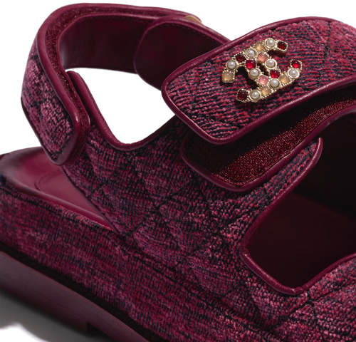 Pre-owned Chanel 21a Pink Velvet Denim Cc Logo Mule Slide Strap Flat Teva Dad Sandal 37.5