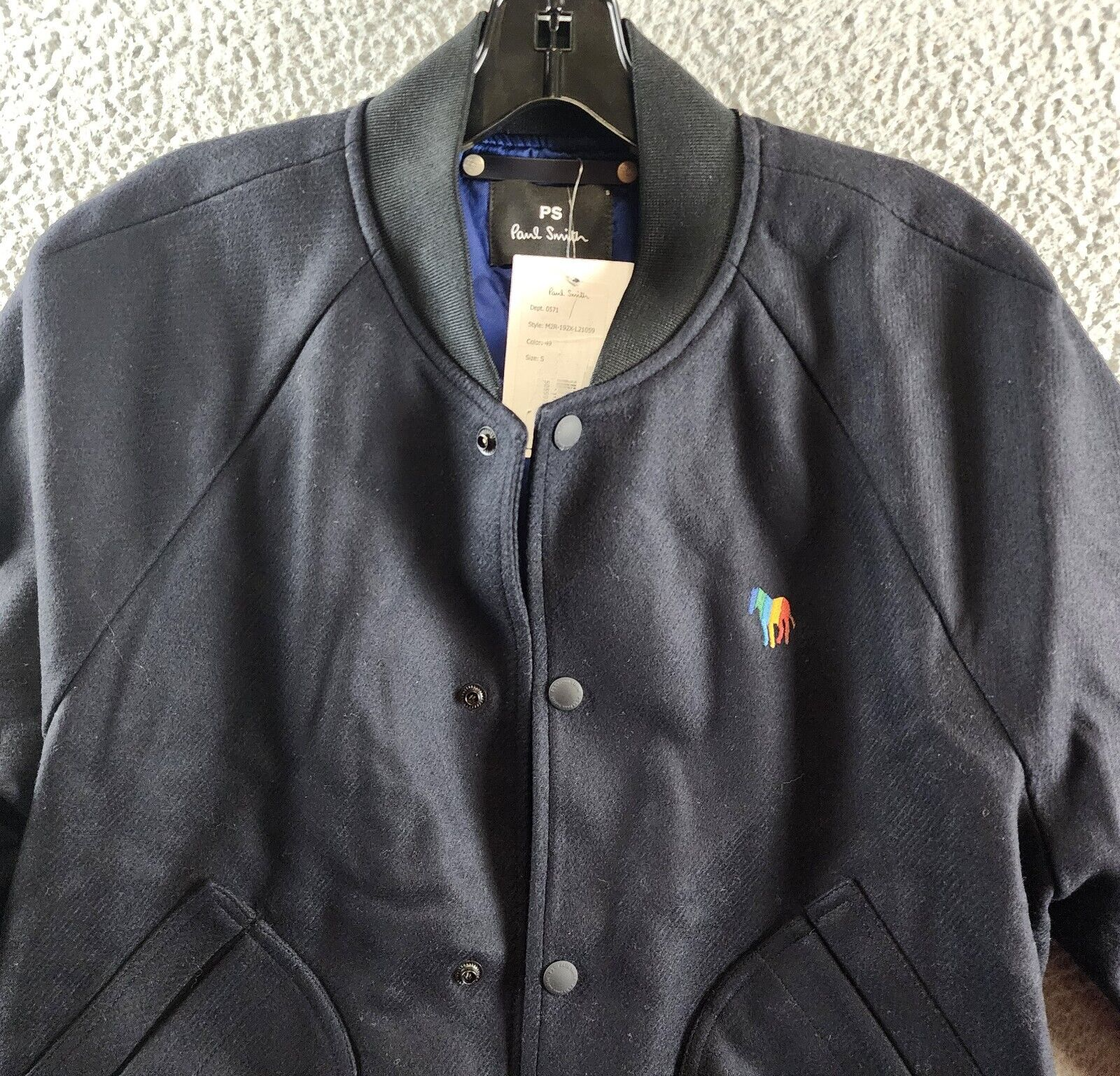 PS Paul Smith Wadded Varsity Jacket Men's S Navy Cashmere/Wool Blend Long Sleeve - Picture 4 of 16