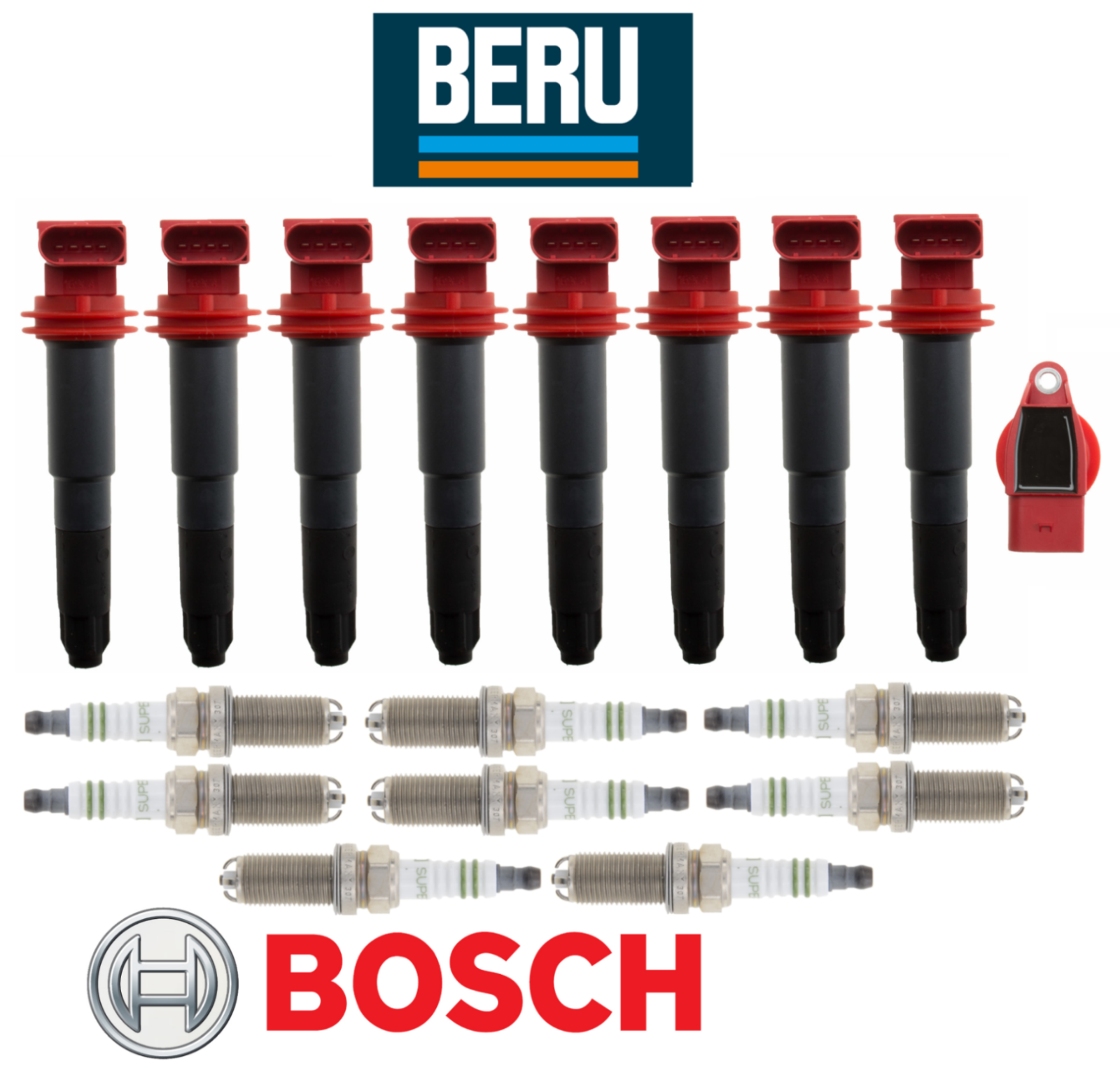 Ignition Coil + Spark Plug (8sets) OEM Beru Bosch Porsche Cayenne