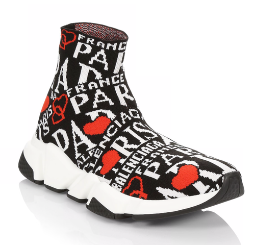 Balenciaga Women Speed Sock Trainer White Black Red Paris Runner Sneakers 42