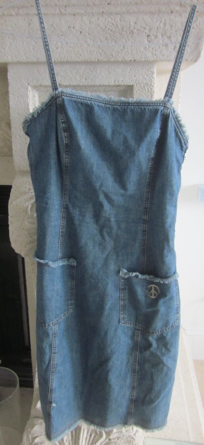 MOSCHINO JEANS LIGHT WASH DENIM FRAY DRESS US 10 IT44 SILVER