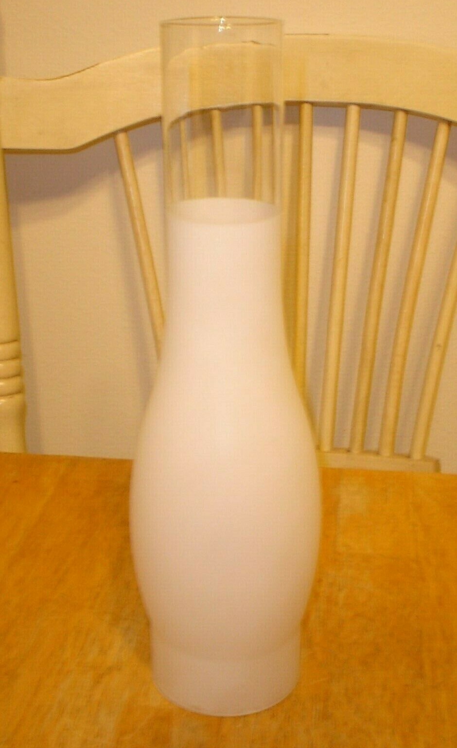 Vintage Lot (2) Frosted & Clear Glass Oil Lamp Chimneys 3