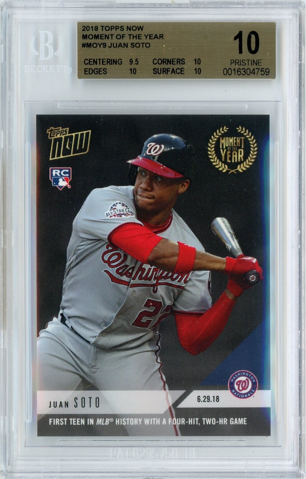 2018 TOPPS NOW MOMENT OF THE YEAR #MOY9 JUAN SOTO ROOKIE